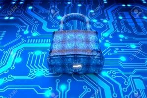 digital safety concept padlock in electronic environment